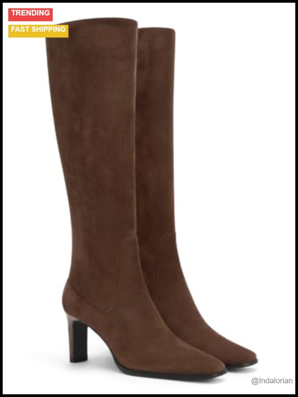 Square Toe Chunky Heel Knee High Boots Faux Suede Full Zip Dress Boots